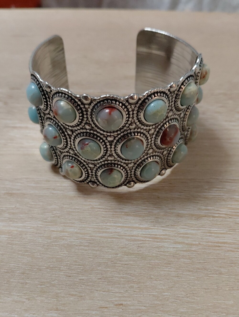 Turquoise Multistone Silver-Tone Cuff Bracelet - Women Jewelry